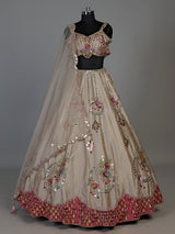 Gold zardosi embellished women’s shimmer silk lehenga choli