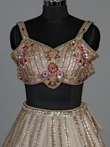 Gold zardosi embellished women’s shimmer silk lehenga choli