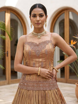 Rust orange zardosi embellished women’s shimmer silk lehenga choli