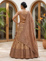 Rust orange zardosi embellished women’s shimmer silk lehenga choli