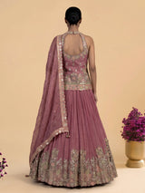 Onion pink aabla embellished women’s shimmer silk lehenga choli