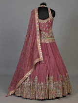 Onion pink aabla embellished women’s shimmer silk lehenga choli