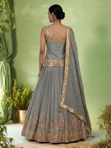 Grey aabla zari embellished women’s shimmer silk lehenga choli