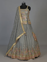 Grey aabla zari embellished women’s shimmer silk lehenga choli