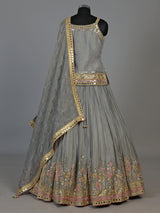 Grey aabla zari embellished women’s shimmer silk lehenga choli