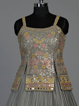 Grey aabla zari embellished women’s shimmer silk lehenga choli