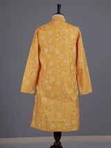 Yellow cotton silk floral Bandhej mens kurta pajama