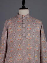 Beige cotton silk Bandhej printed mens kurta pajama