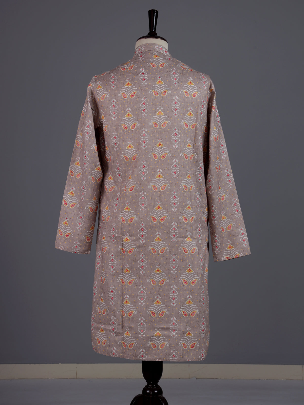 Beige cotton silk Bandhej printed mens kurta pajama