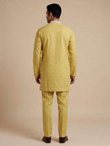 Light yellow cotton linen zardosi mens kurta pajama