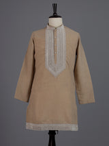 Beige cotton linen zardosi mens kurta pajama