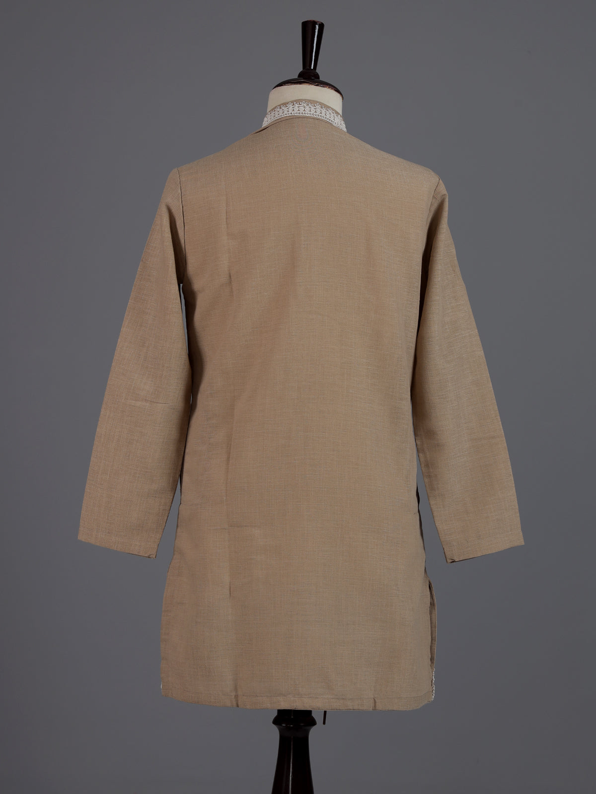 Beige cotton linen zardosi mens kurta pajama