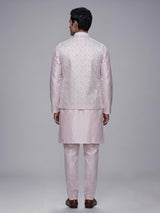 Light pink resham embroidered viscose silk waistcoat set