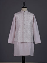 Light pink resham embroidered viscose silk waistcoat set