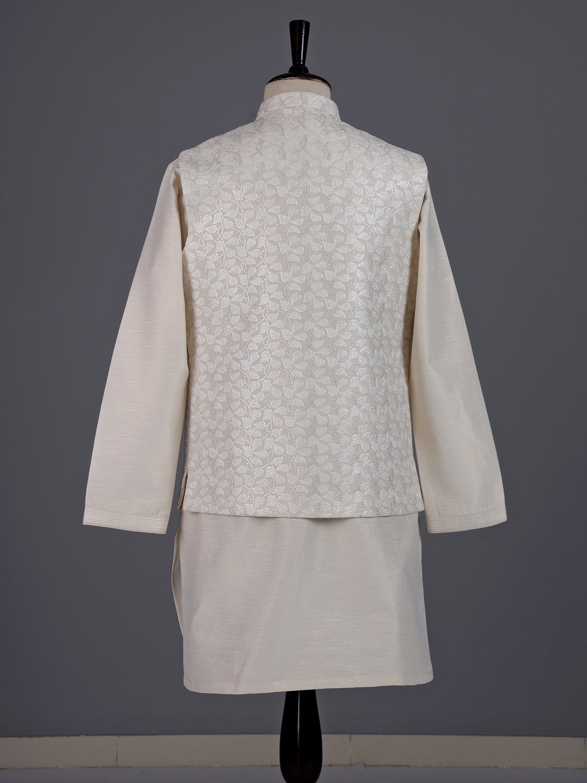 Beige zari embroidered viscose silk waistcoat set
