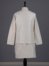 Beige zari embroidered viscose silk waistcoat set