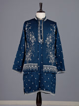 Teal blue embellished silk  waistcoat set