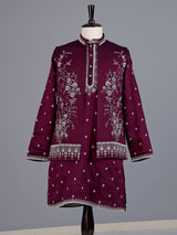Wine embroidered silk waistcoat set for men