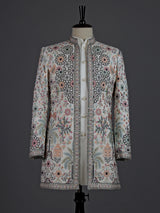 Off white embellished poly viscose mens indo western jacket