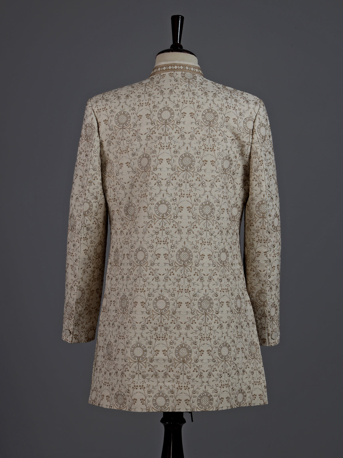 Beige thread zari dupion silk mens indo western jacket