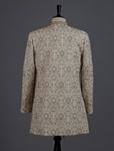 Beige thread zari dupion silk mens indo western jacket