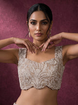 Light wine embroidered designer women’s net lehenga choli