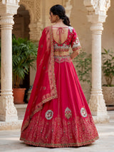 Rani pink silk dupion embellished lehenga choli for women