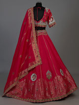 Rani pink silk dupion embellished lehenga choli for women