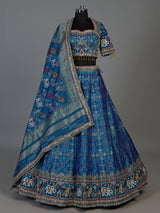 Rama blue gajji silk embroidered lehenga choli for women