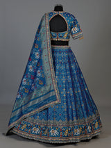 Rama blue gajji silk embroidered lehenga choli for women