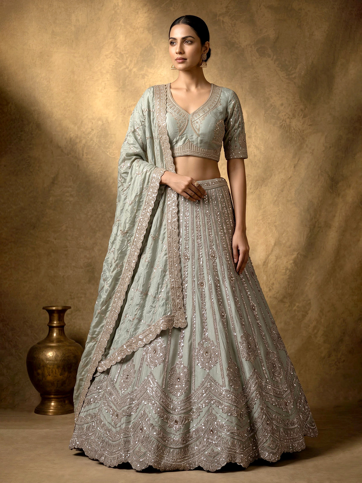 Pista green shimmer silk designer lehenga choli for women