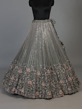 Grey shimmer silk embellished lehenga choli for women