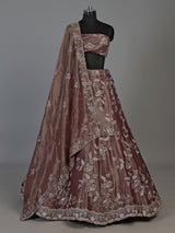 Wine embroidered mirror embellished women organza lehenga choli