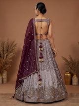 Purple silk chiffon elegant embellished lehenga for women