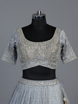 Icy slate blue crush silk luxurious lehenga choli for women