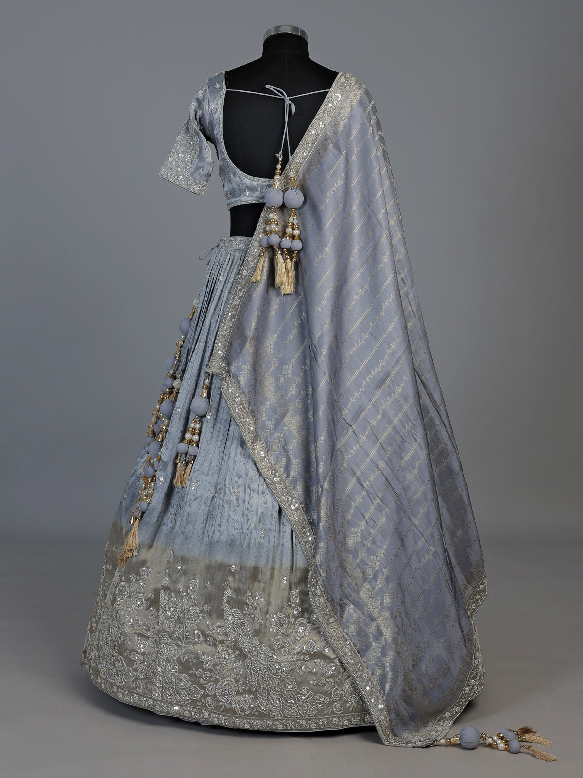 Icy slate blue crush silk luxurious lehenga choli for women