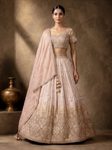 Peach crush silk graceful embellished lehenga choli for women