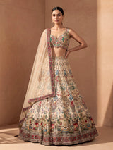 Beige silk royal heritage printed lehenga choli for women