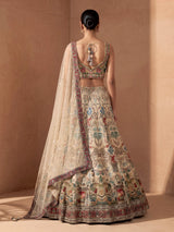 Beige silk royal heritage printed lehenga choli for women