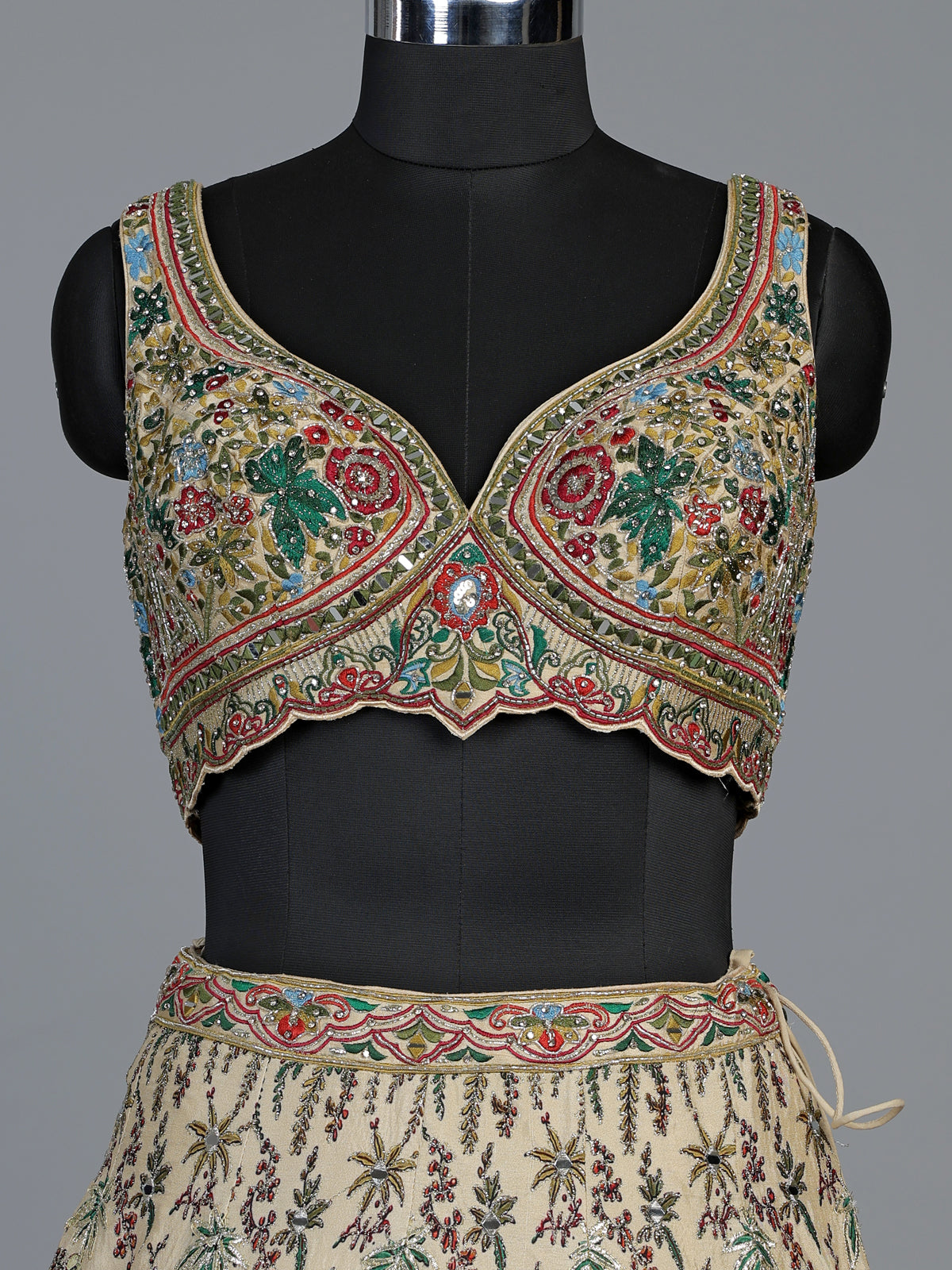 Beige silk royal heritage printed lehenga choli for women