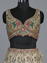 Beige silk royal heritage printed lehenga choli for women