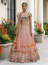 Pink shimmer silk artistic embroidered lehenga choli for women