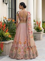 Pink shimmer silk artistic embroidered lehenga choli for women