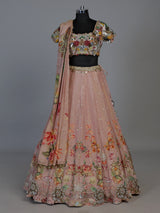 Pink shimmer silk artistic embroidered lehenga choli for women