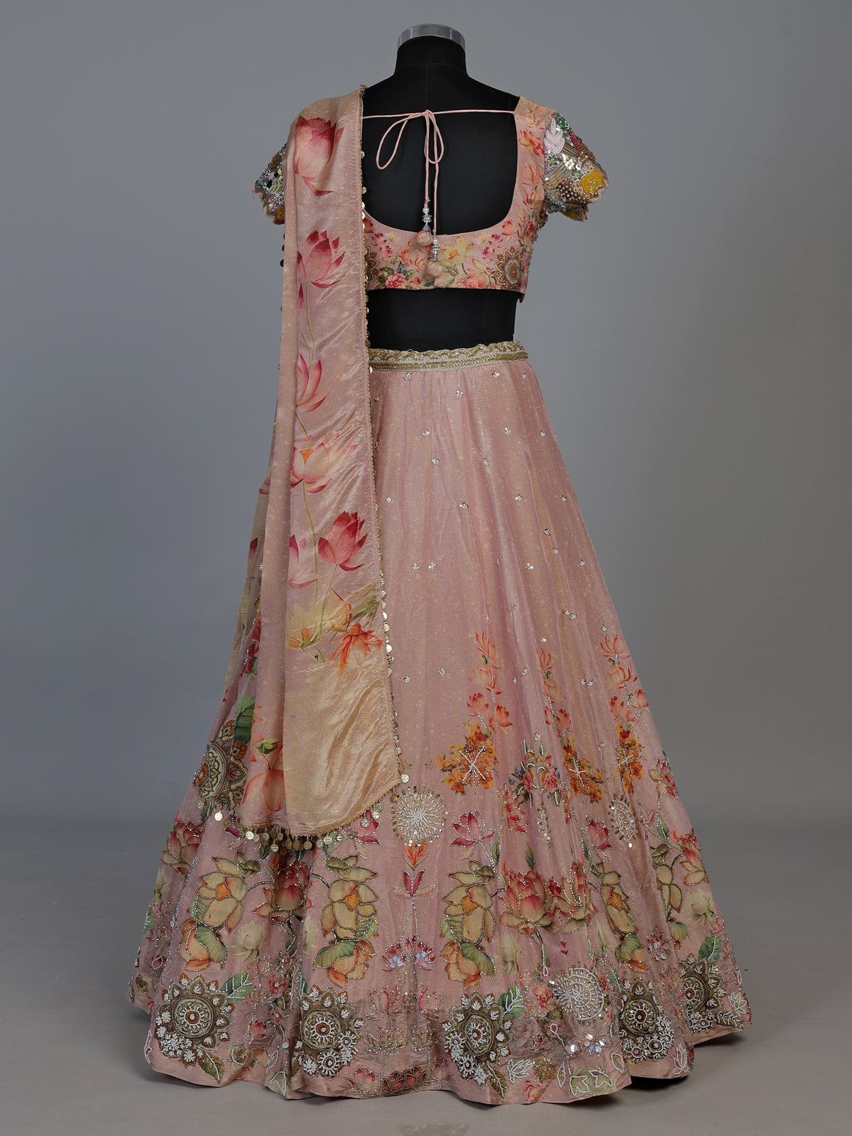 Pink shimmer silk artistic embroidered lehenga choli for women