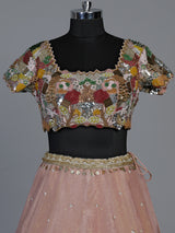 Pink shimmer silk artistic embroidered lehenga choli for women