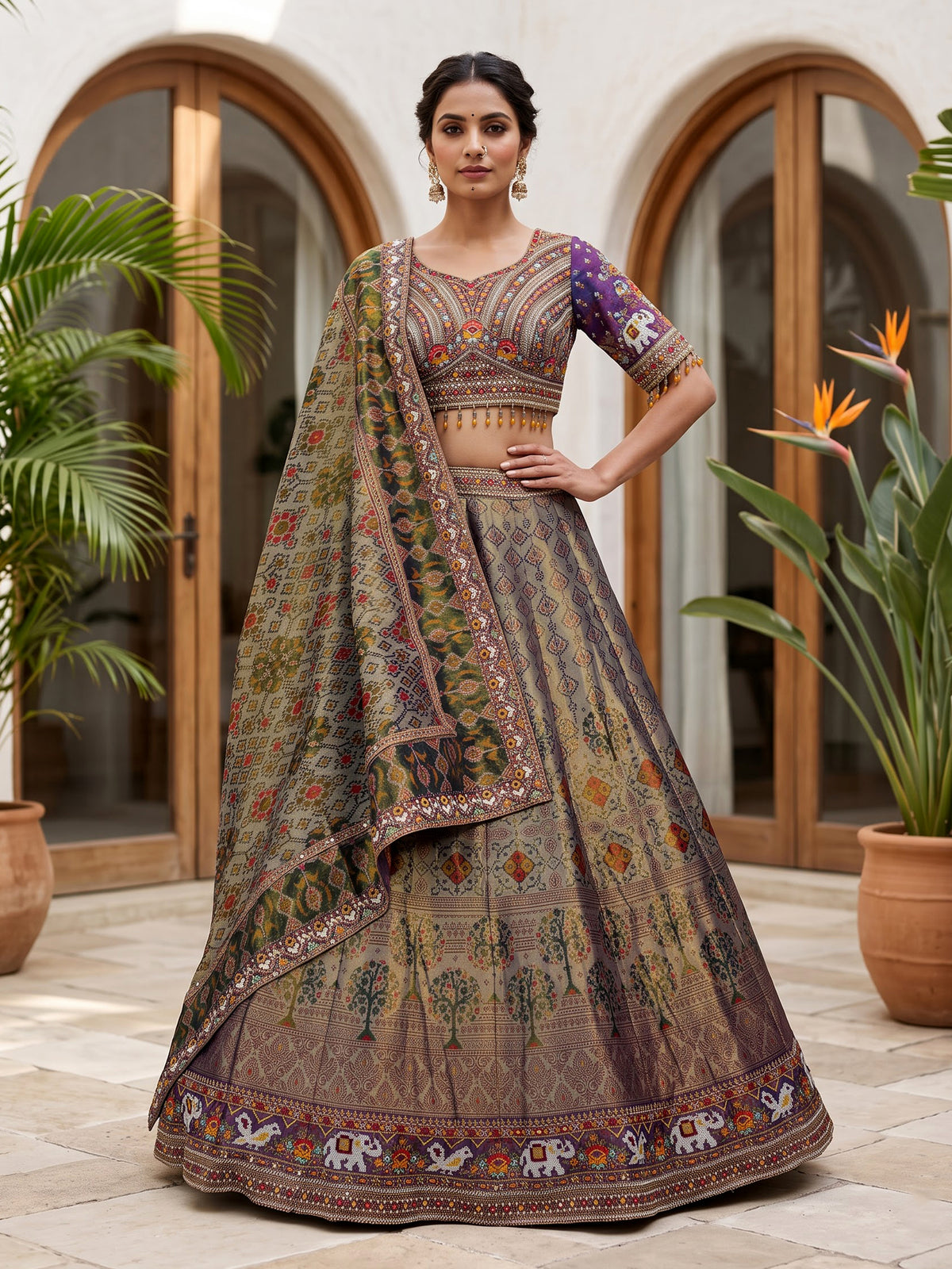 Grey patola silk regal embroidered lehenga choli for women