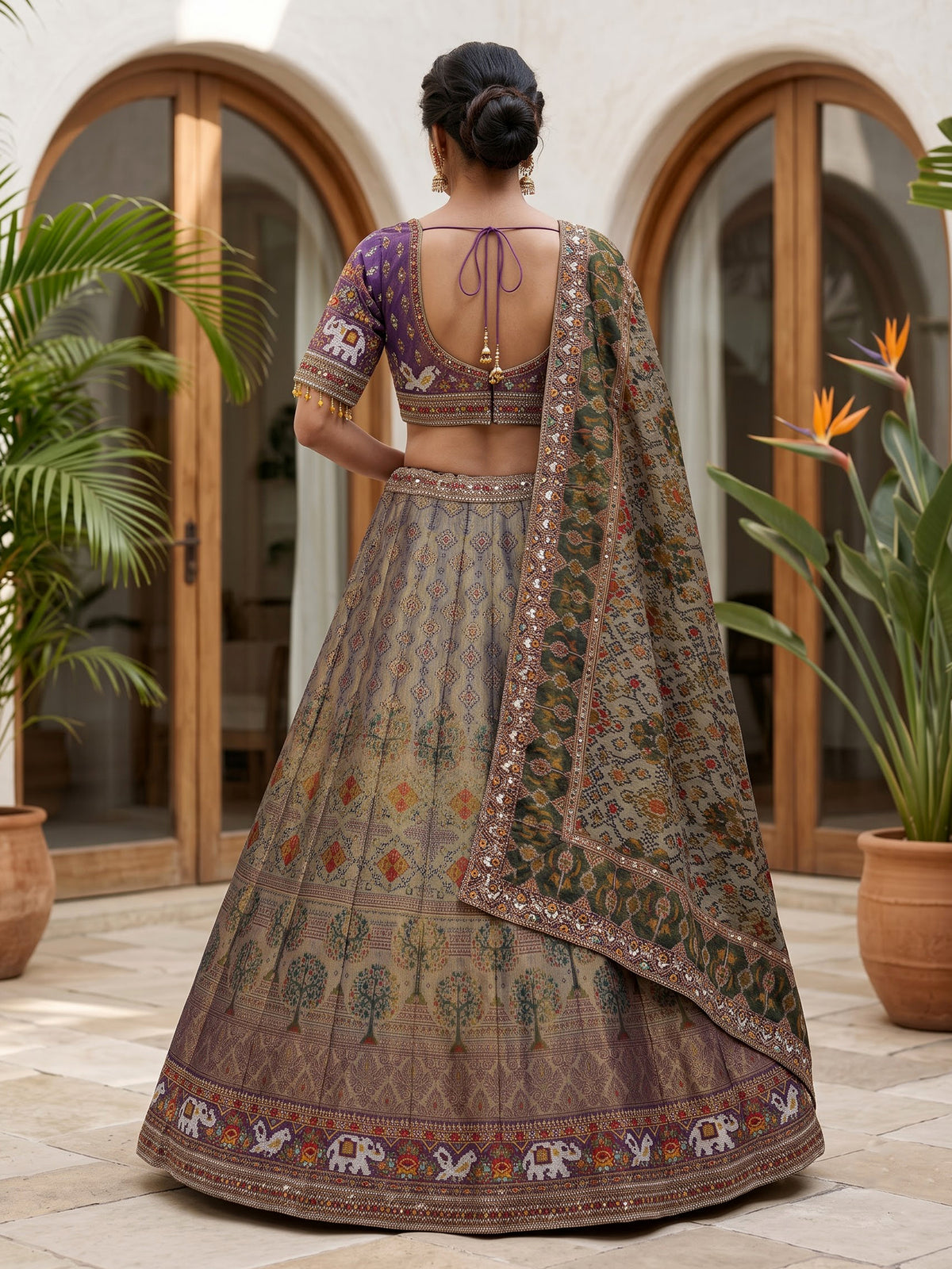 Grey patola silk regal embroidered lehenga choli for women