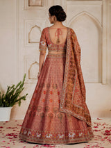 Peach modal silk embellished lehenga choli for women