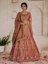 Peach modal silk embellished lehenga choli for women